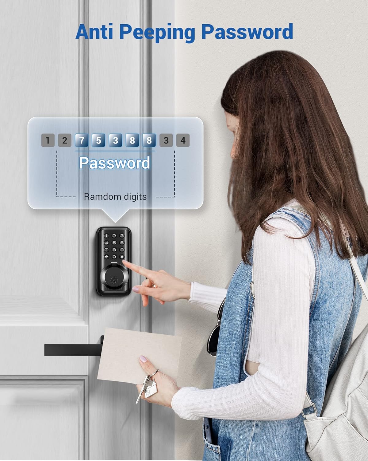 Veise Keyless Entry Door Lock, Electronic Keypad Deadbolt Lock, Auto Lock, 1 Touch Locking & 20 User Codes, Anti-Peeking Password, Easy Installation Design - Matte Black
