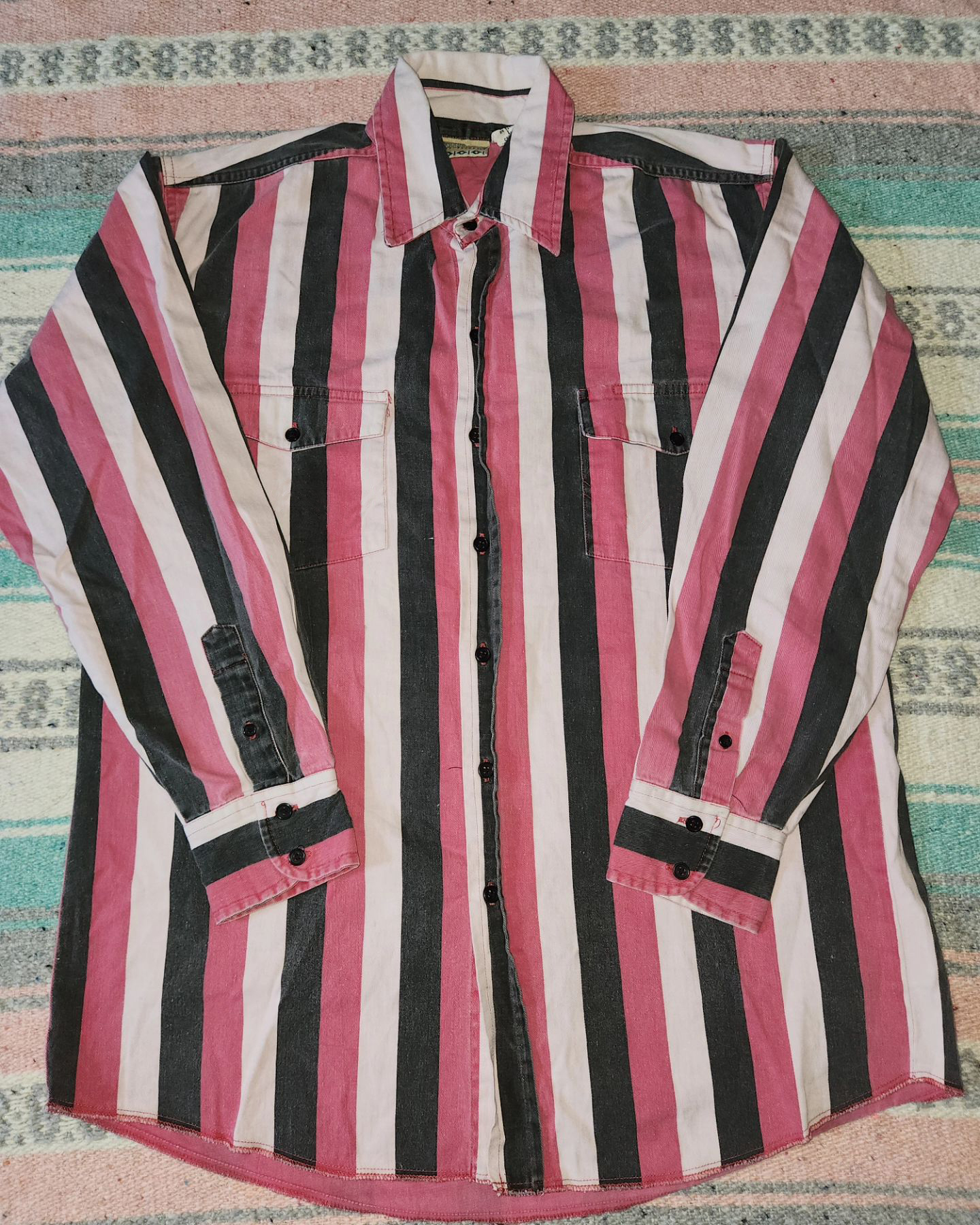 Men's Lapel Casual Western Gray Print Striped Shirt
