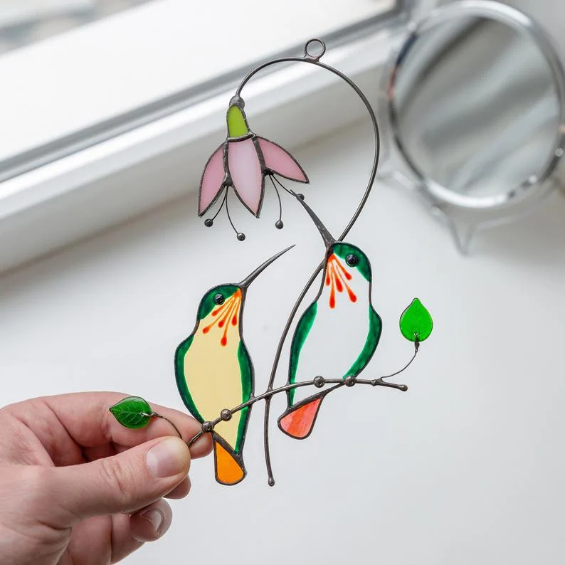 Stained glass hummingbird window hangings decor