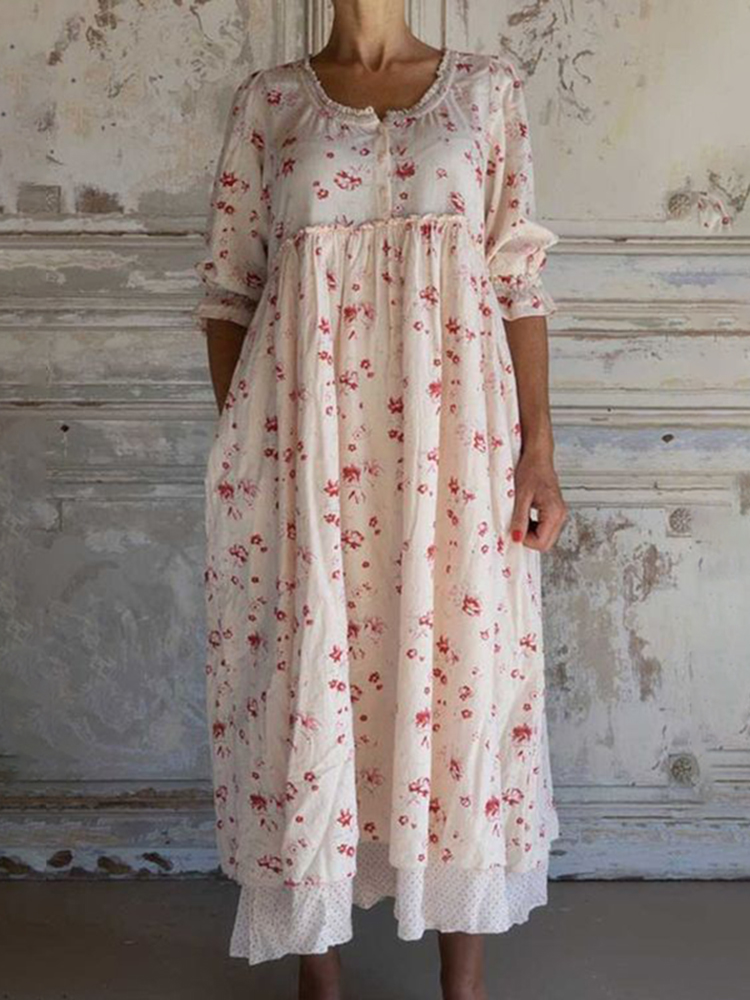 Vintage Floral Printed Stringy Selvedge Maxi Dress