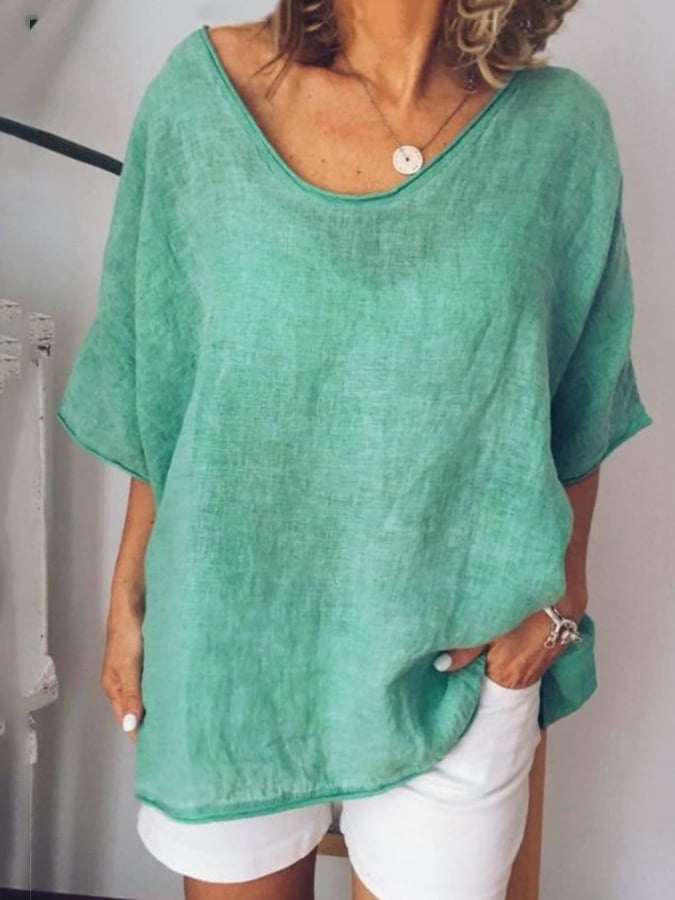 Women's casual loose multi-color short-sleeved casual cotton and linen T-shirt