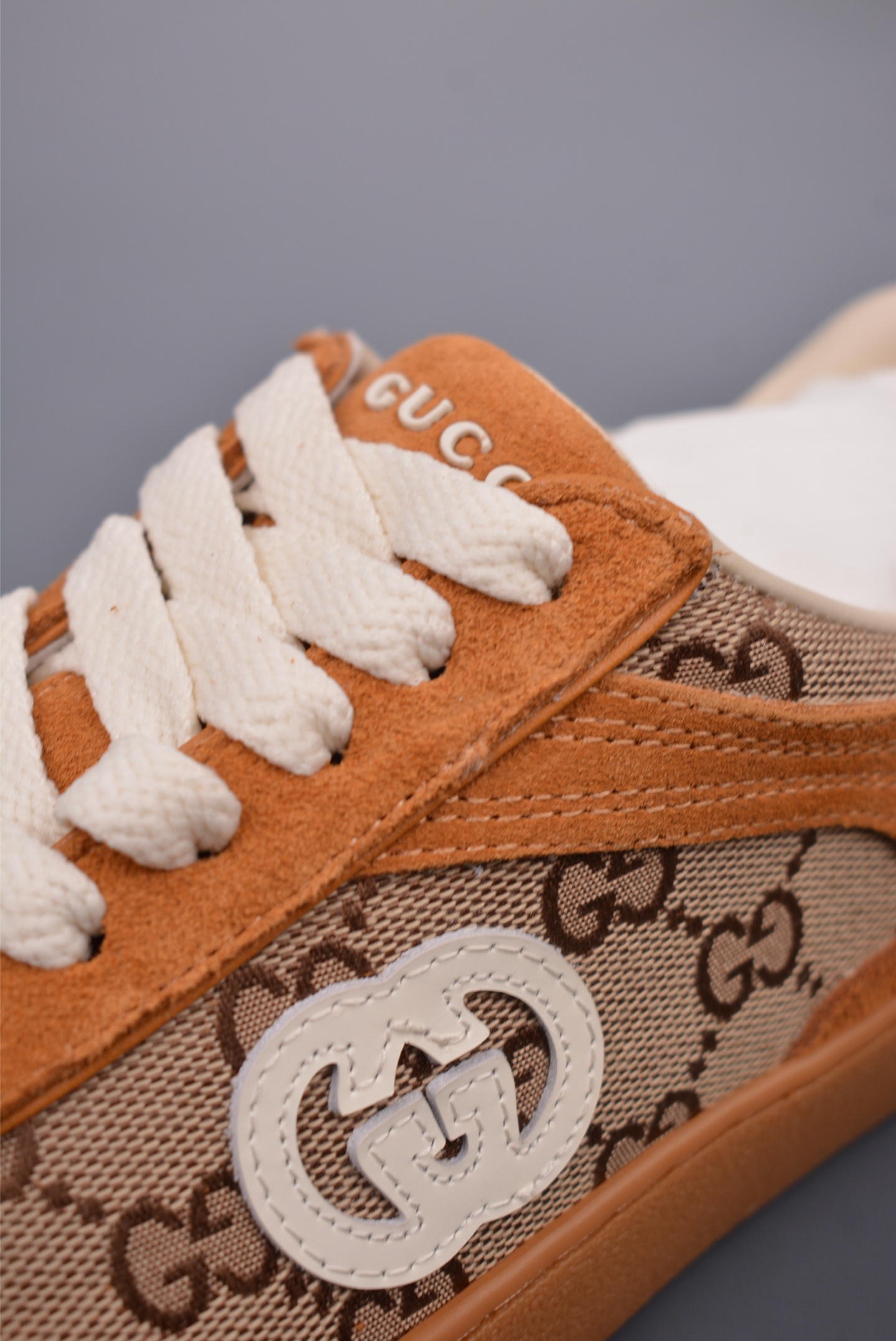 Gucci Interlocking G Suede Sneaker G74 Series Brown Print