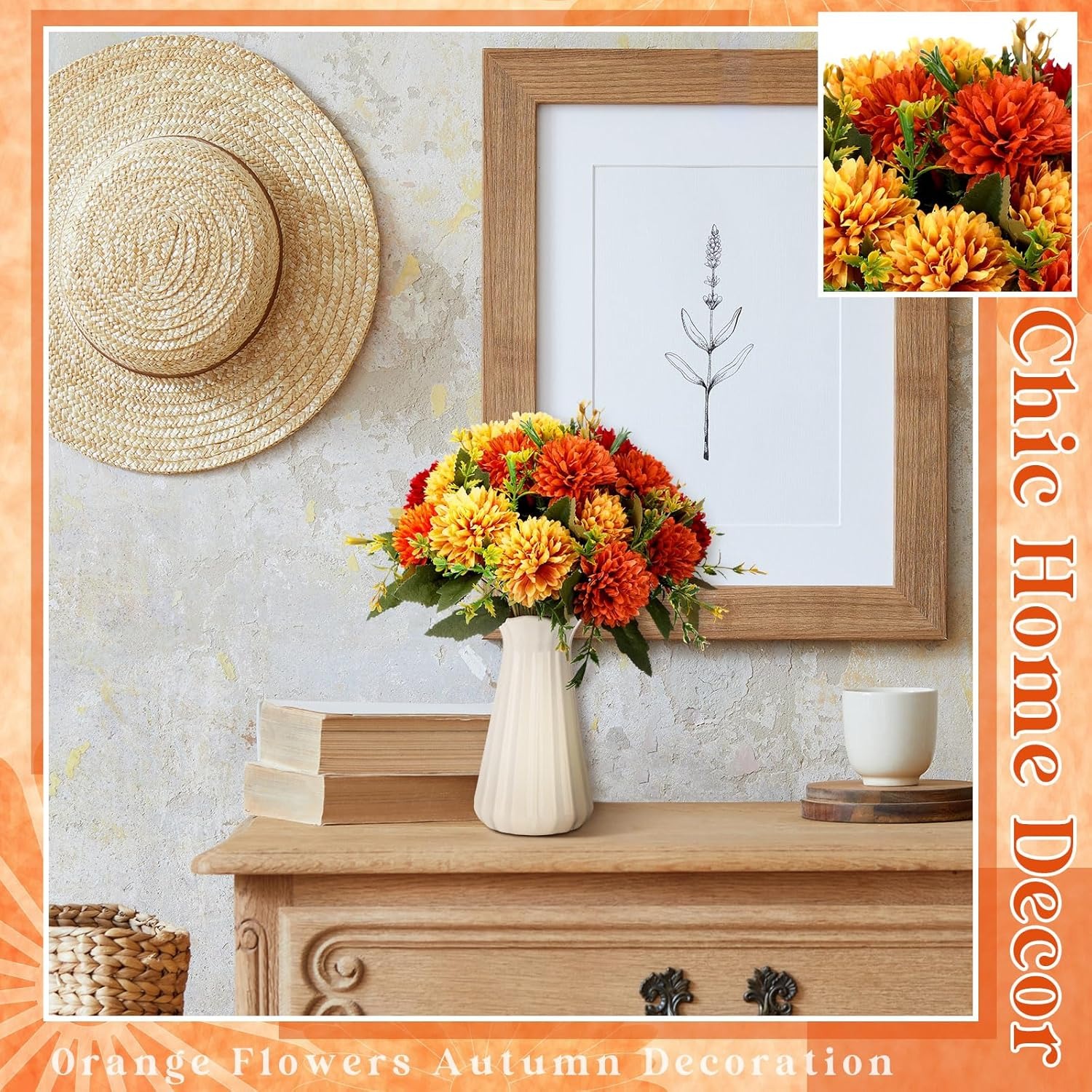 ⚡Flash Sale⚡Artificial Chrysanthemums Bouquet Burnt Orange Flowers - UV resistant, Waterproof, Windproof