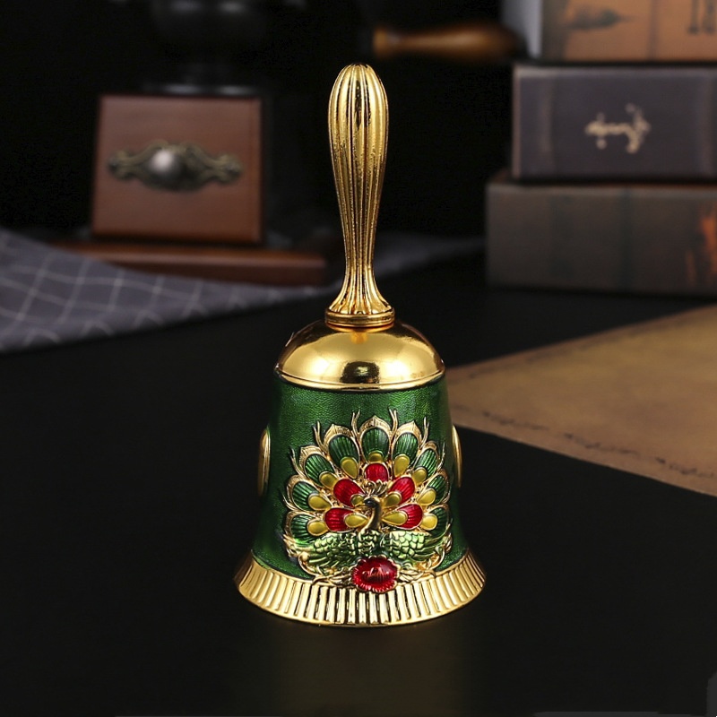 🦚🔔Handmade Peacock & Floral Antique Handbells – Vintage-Inspired Metal Bells