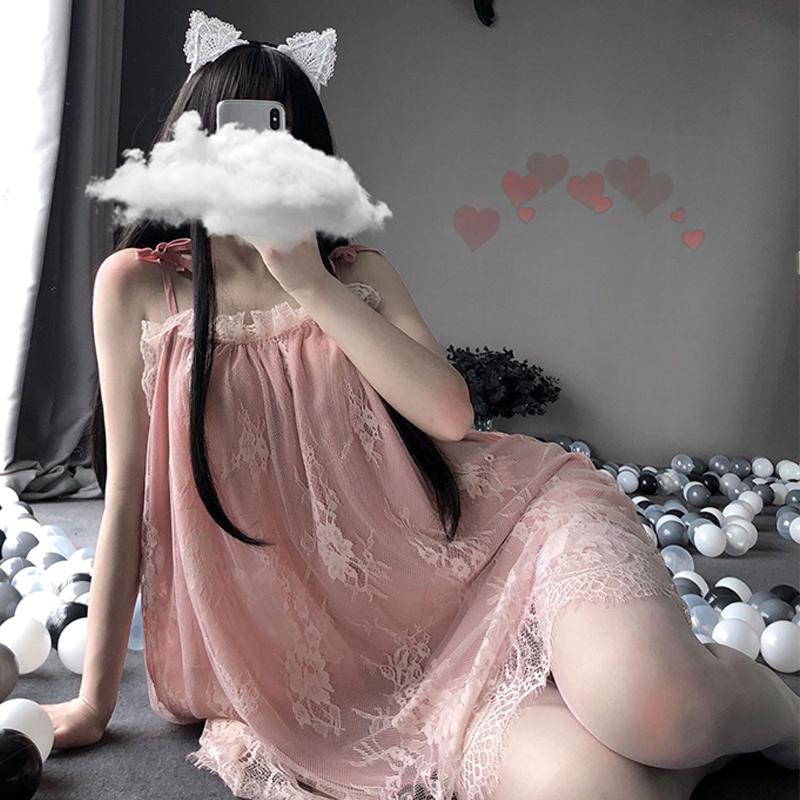 Lace Mesh Slip Dress Nightdress Stockings Lingerie