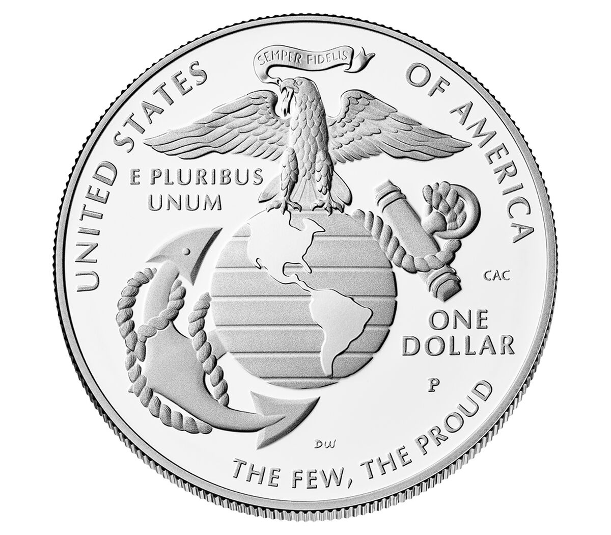 2025 P U.S. Marine Corps USMC 250th Anniversary Silver Commemorative Dollar, First Strike PCGS MS70 G