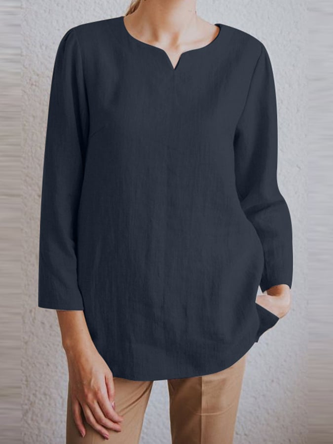 Women's V-Neck Long Sleeve Loose Design Casual Shirt