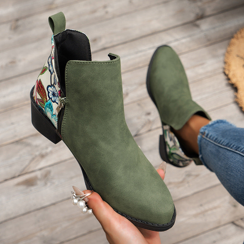 Step into Autumn and Winter with Style in Flowers Printed Ankle Boots