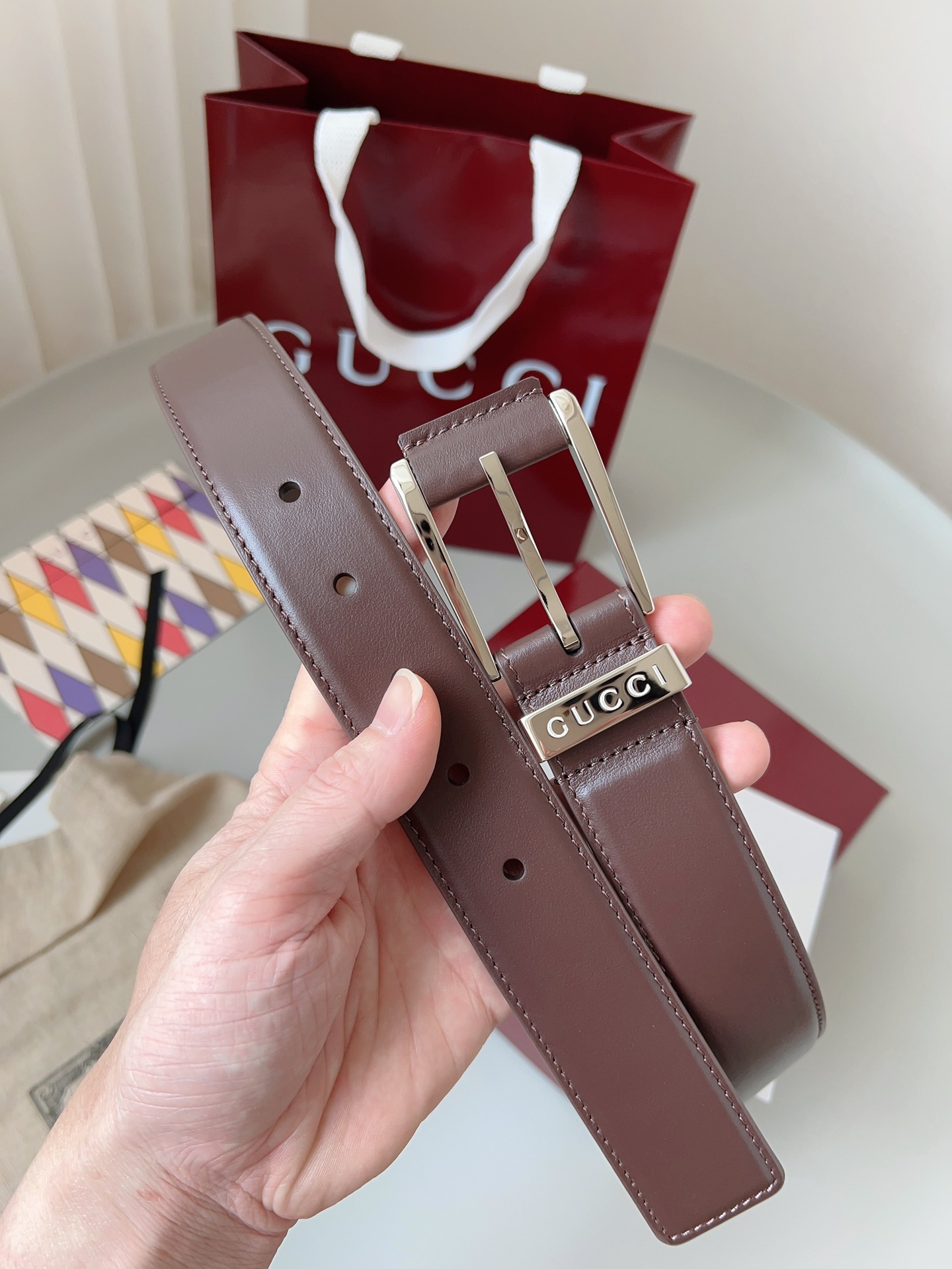Gucci pin buckle leather belt 3.5cm wide