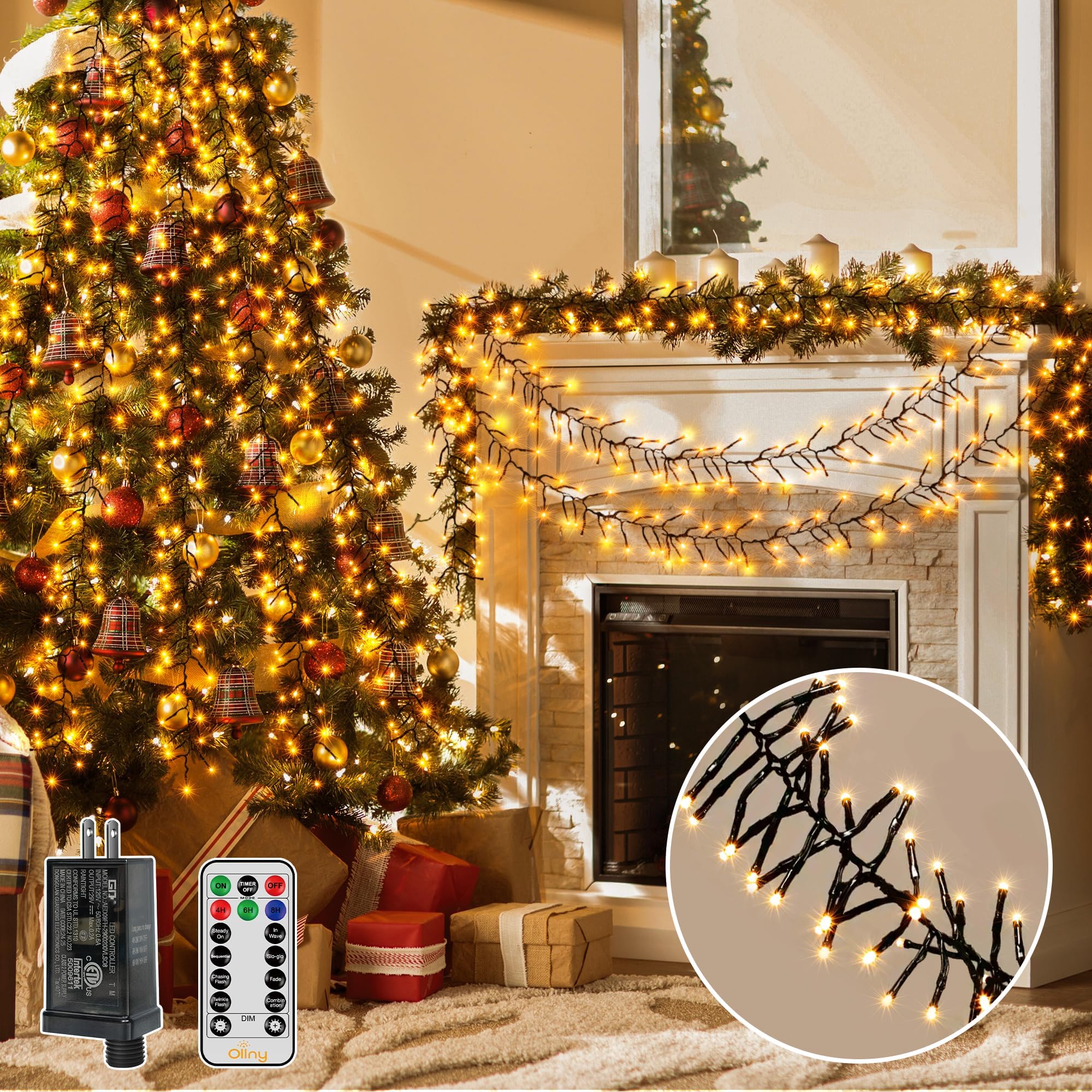 🎄CHRISTMAS ON SALE🔥Warm White Cluster Lights Christmas 1000LED 49FT Waterproof String Lights