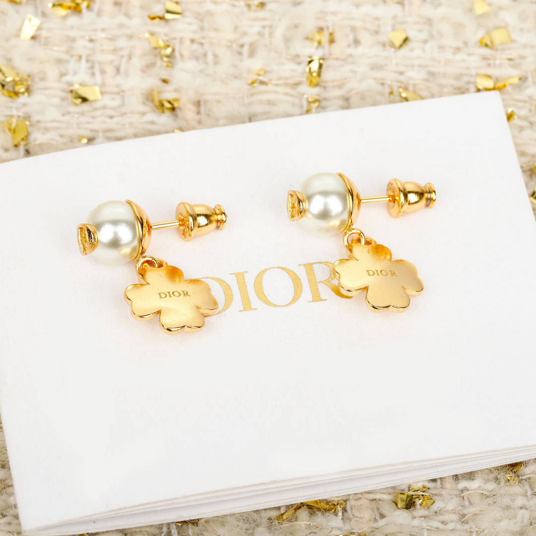 Dior 25 Four Leaf Clover CD Pearl Earrings