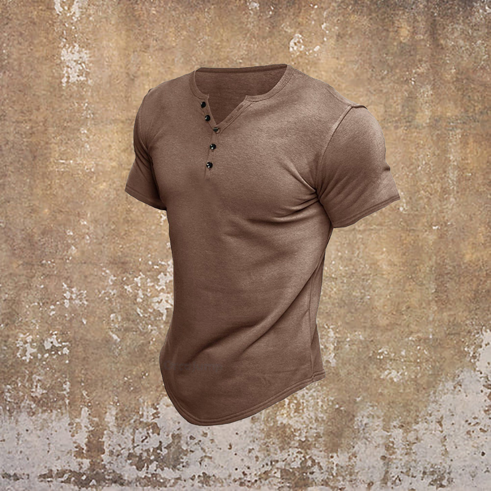 Casual Solid Color Basic Henley Collar T-Shirt