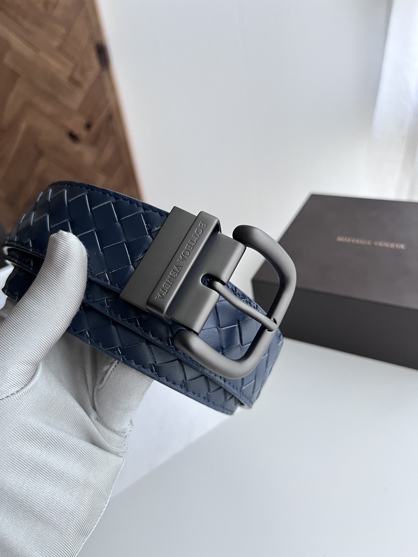Bottega Veneta intreccio woven cowhide double-sided belt width 4.0cm