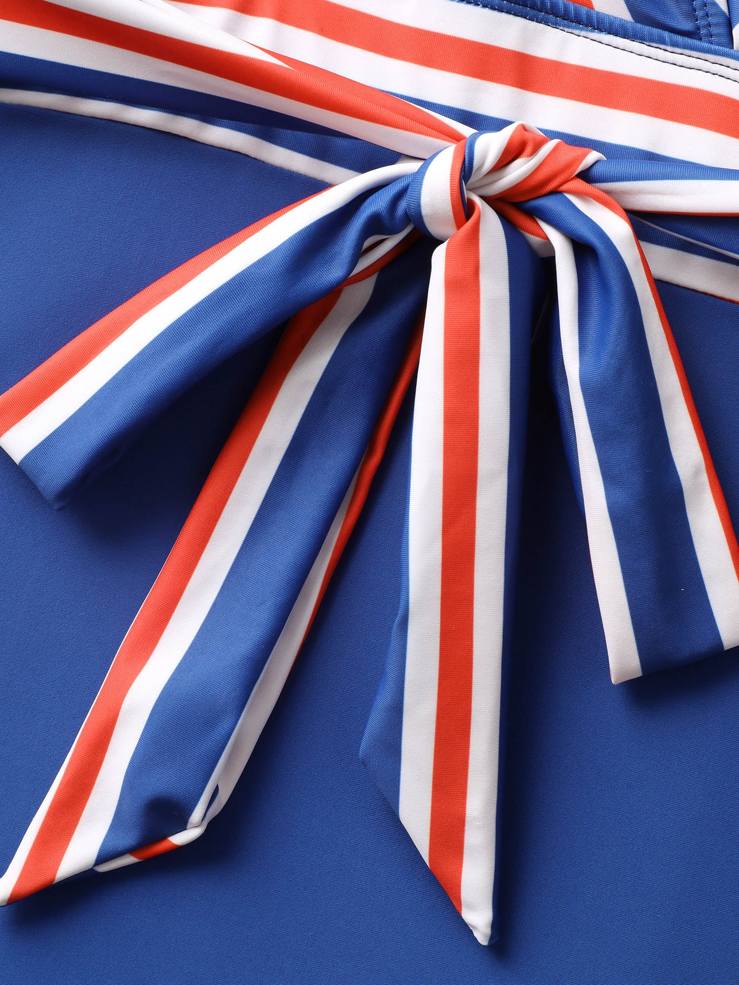 Overlap Collar Contrast Striped Tie knot One Piece Swimsuit