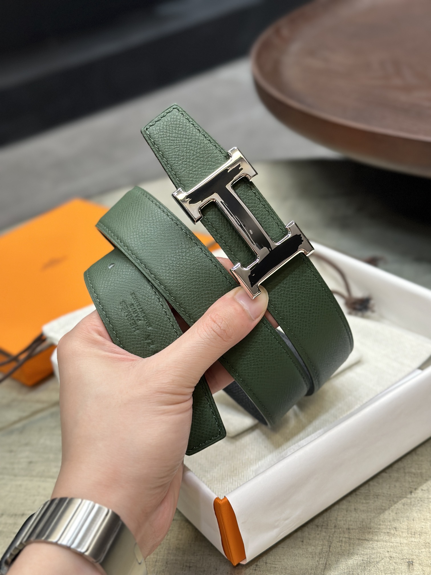 Hermès epsom double-faced calfskin belt 3.2CM wide
