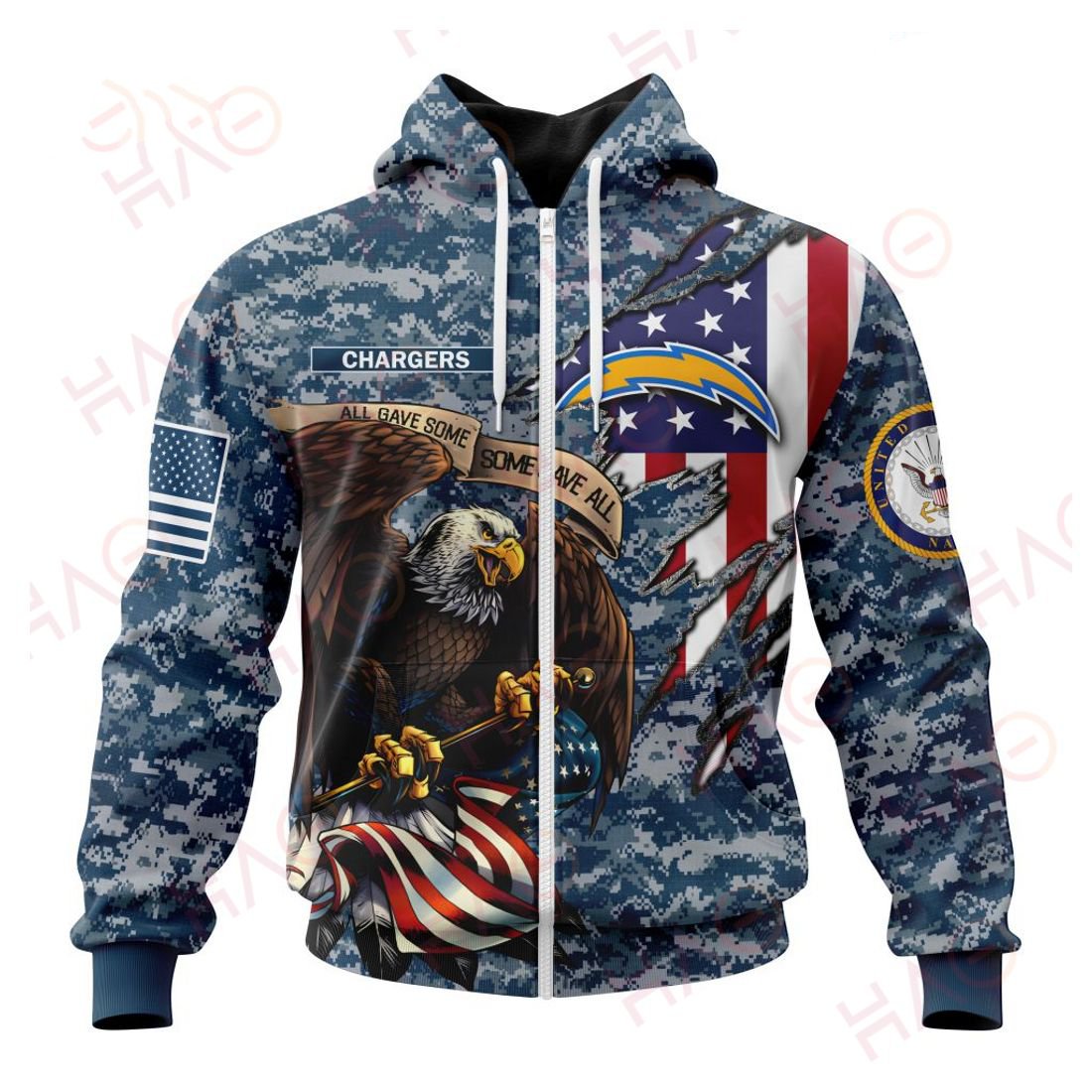 LOS ANGELES CHARGERS 3D HOODIE US NAVY VETERANS