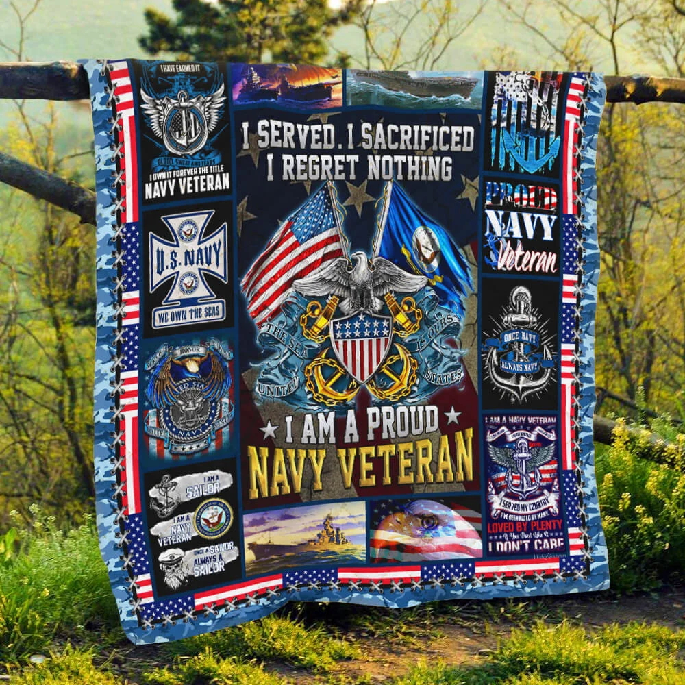 U.S. Navy I Am A Proud Navy Veteran Quilt Blanket