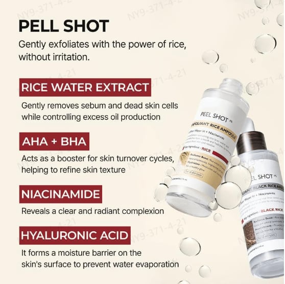 Peel Shot Glow Rice Ampoule Duo - Serums for Brightening, Exfoliating, and Moisturizing