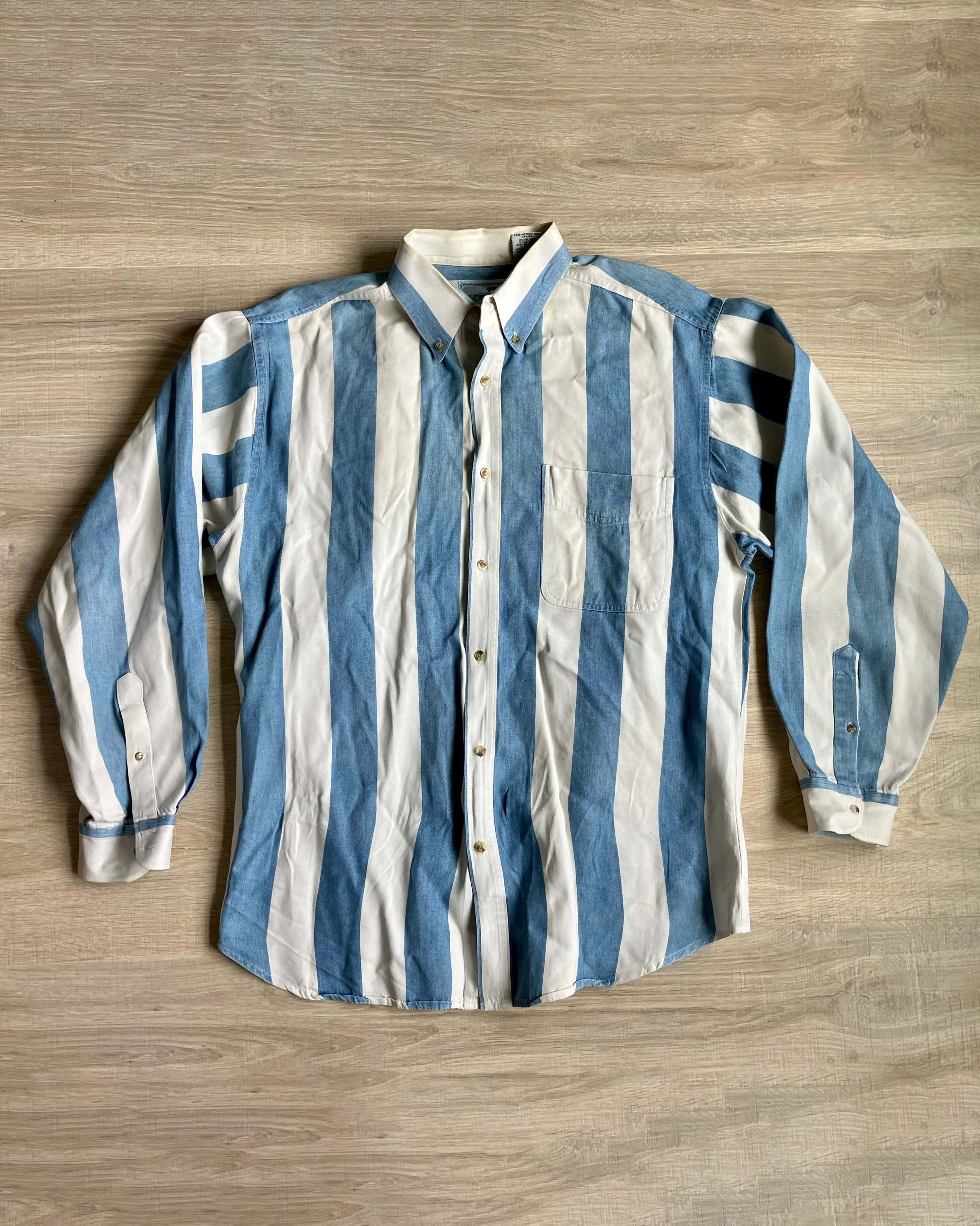 Men's Fashion Western Light Blue White Striped Long Sleeve Shirt
