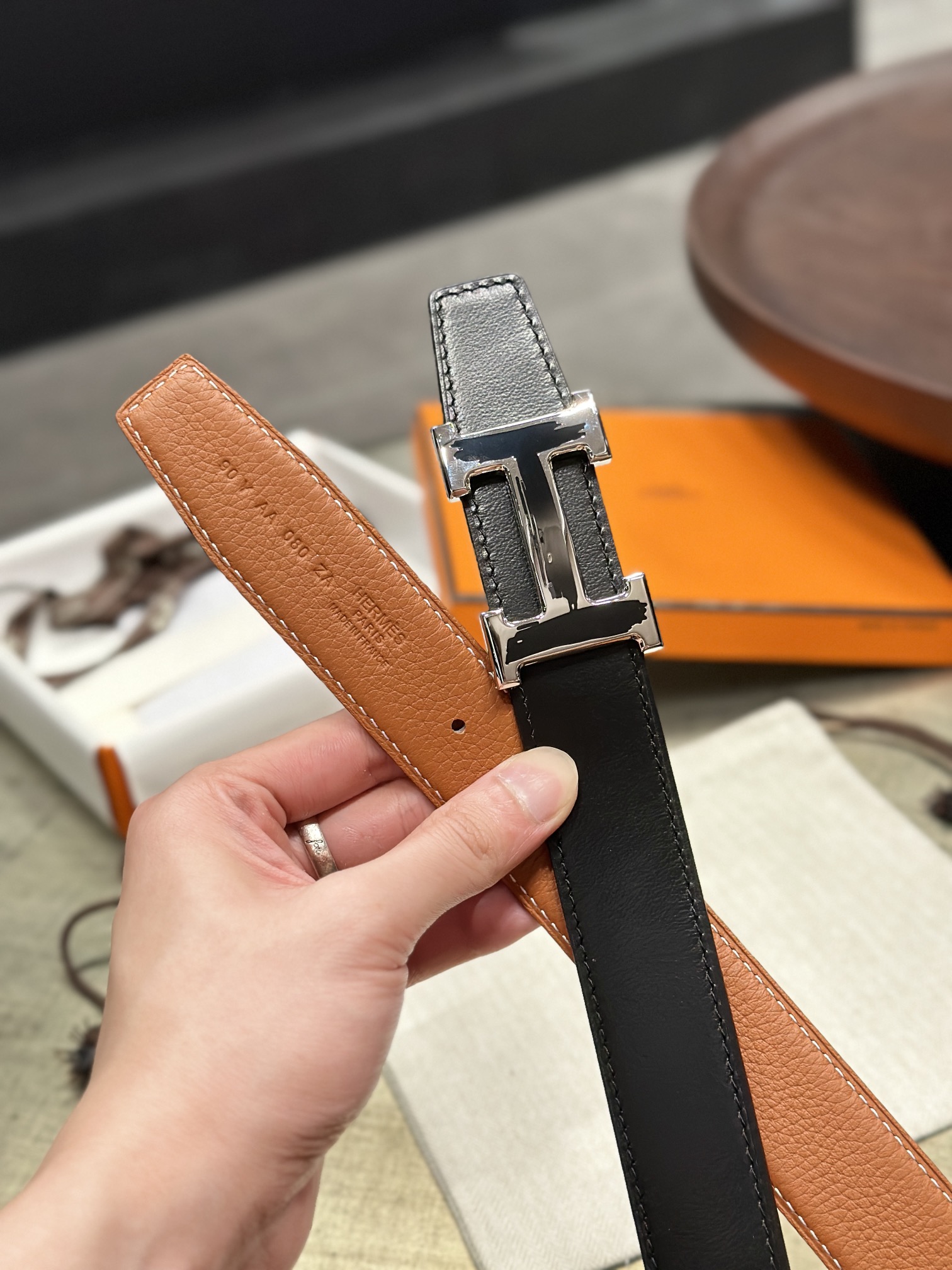 Hermès epsom double-faced calfskin belt 3.2CM wide