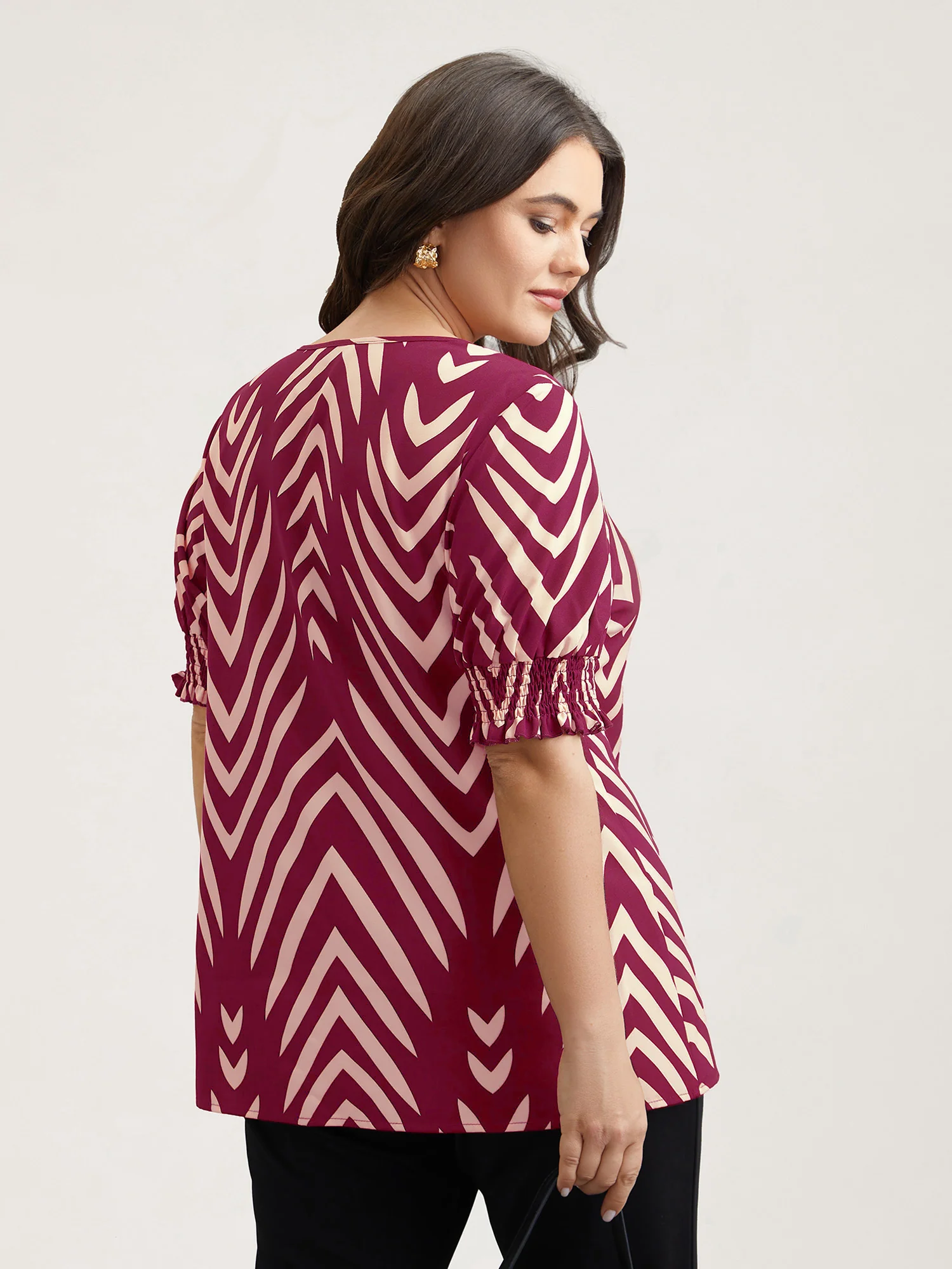 Geometric Print Ruffled Shirred Shirt