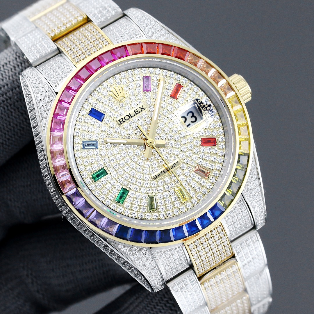 Rolex Oyster Perpetual Datejust Series Luxury Edition Full Diamond Rainbow Bezel