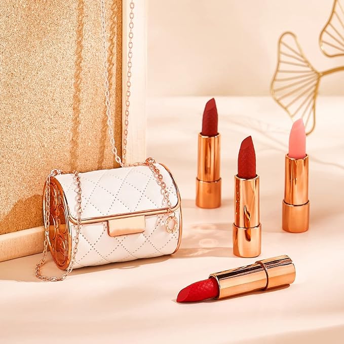 HOT SALE🔥Waterproof Non-Stick Cup Long Lasting Retractable 4 Colors Leather Bag Lipstick Set