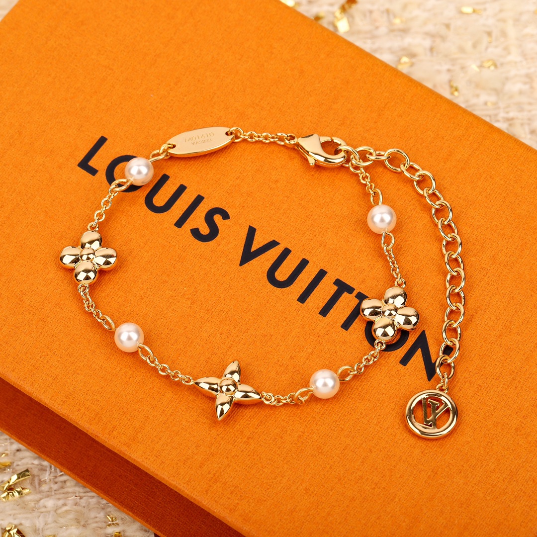 Louis Vuitton Gold Flower Pearl Bracelet
