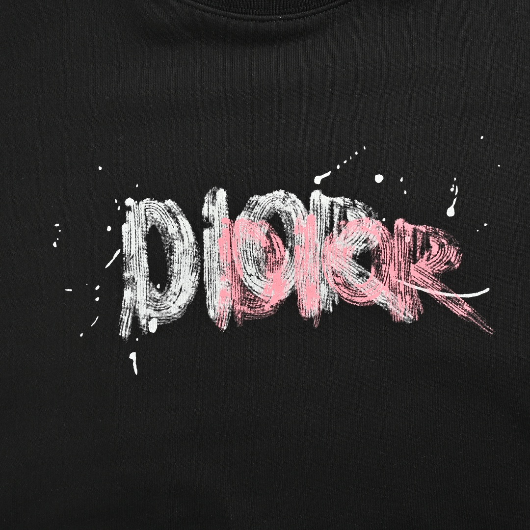 Dior 24Fw hand-painted graffiti ink letter print short round neck sweatshirt