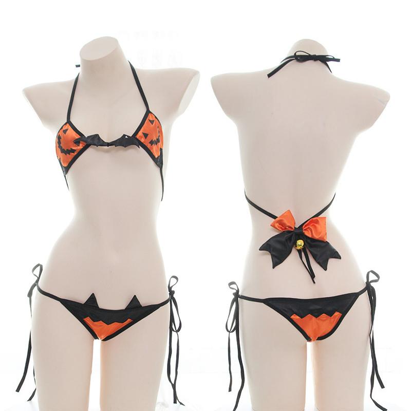 Pumpkin Little Devil Wings Bow Bell Lingerie Set