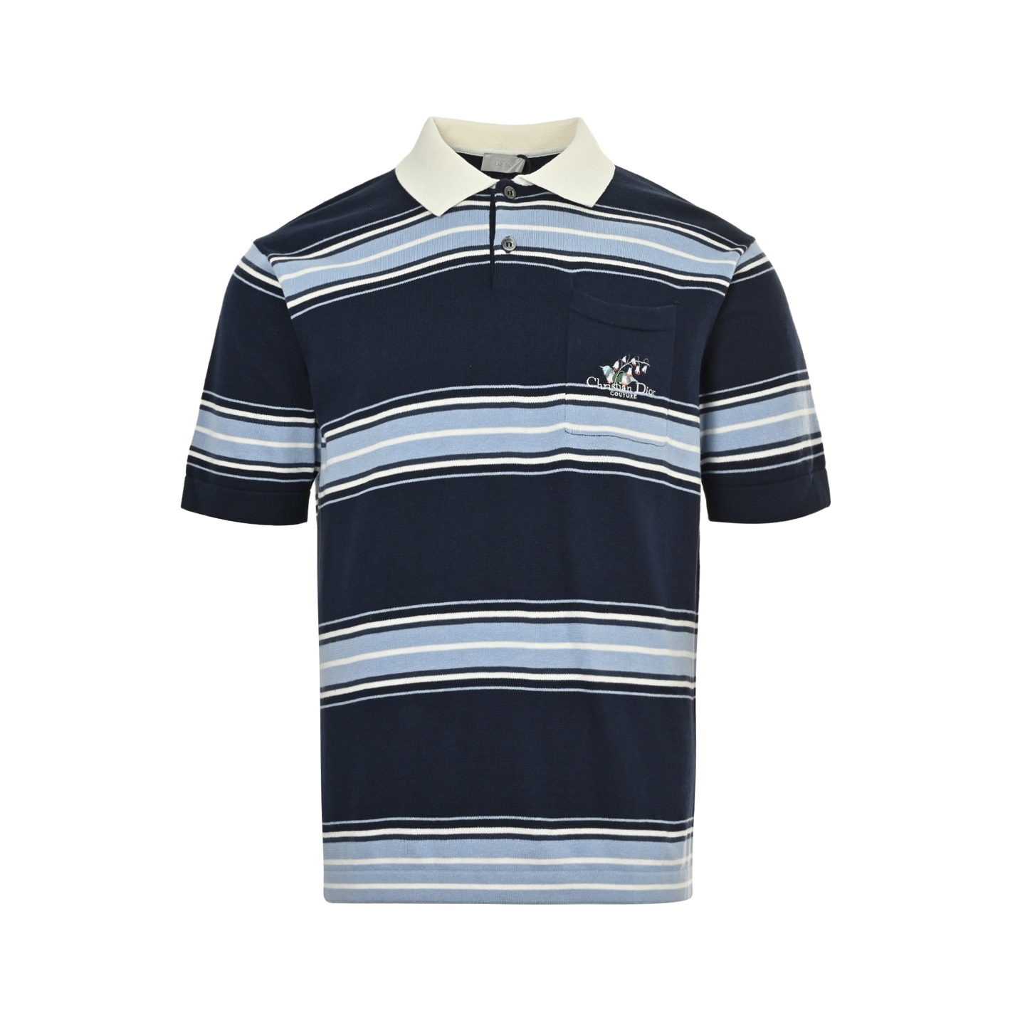 Dior 25ss lily of the valley embroidered striped knitted Polo short sleeve