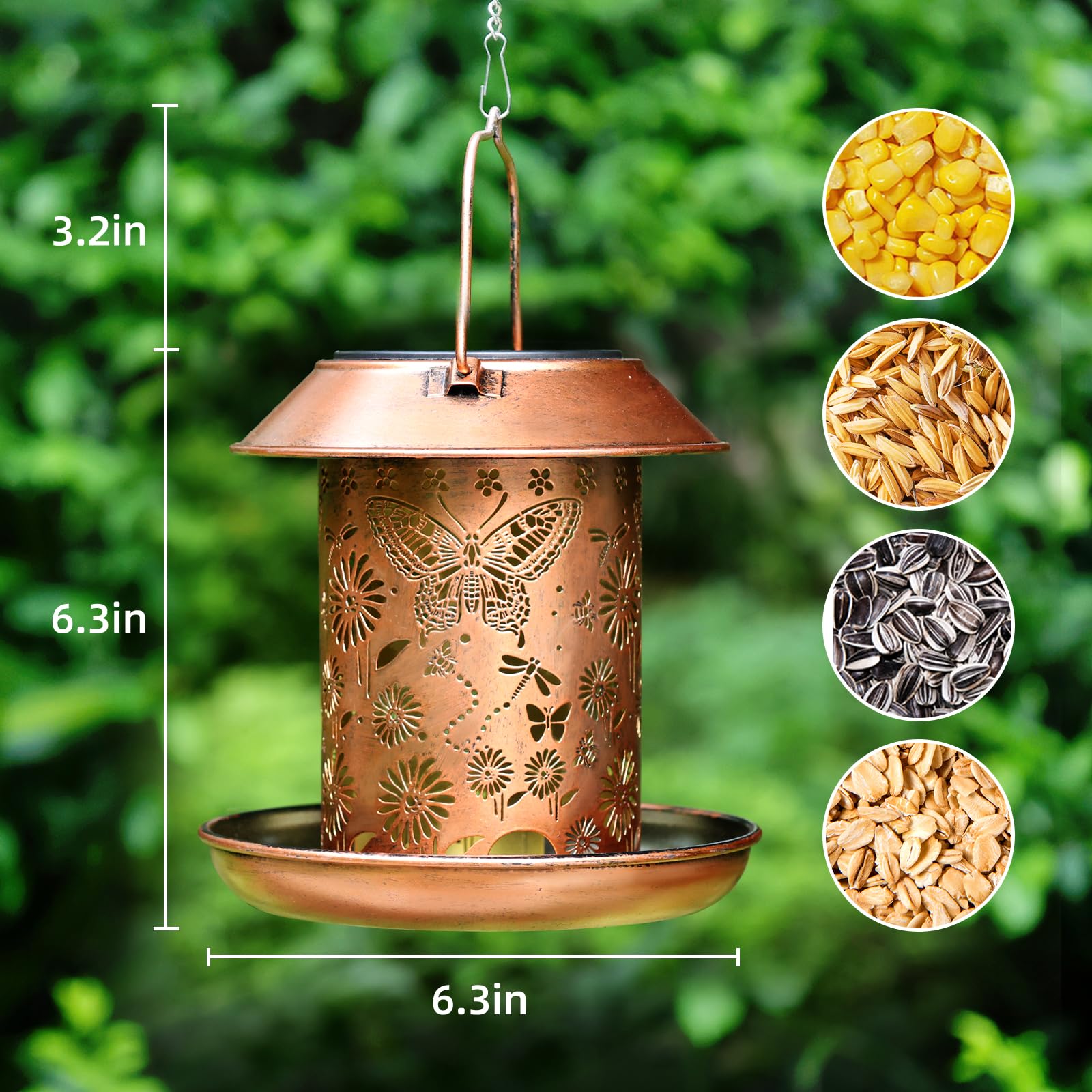 Solar Bird Feeders for Outdoors Metal Lanterns Outdoor Waterproof Hanging Garden Decor