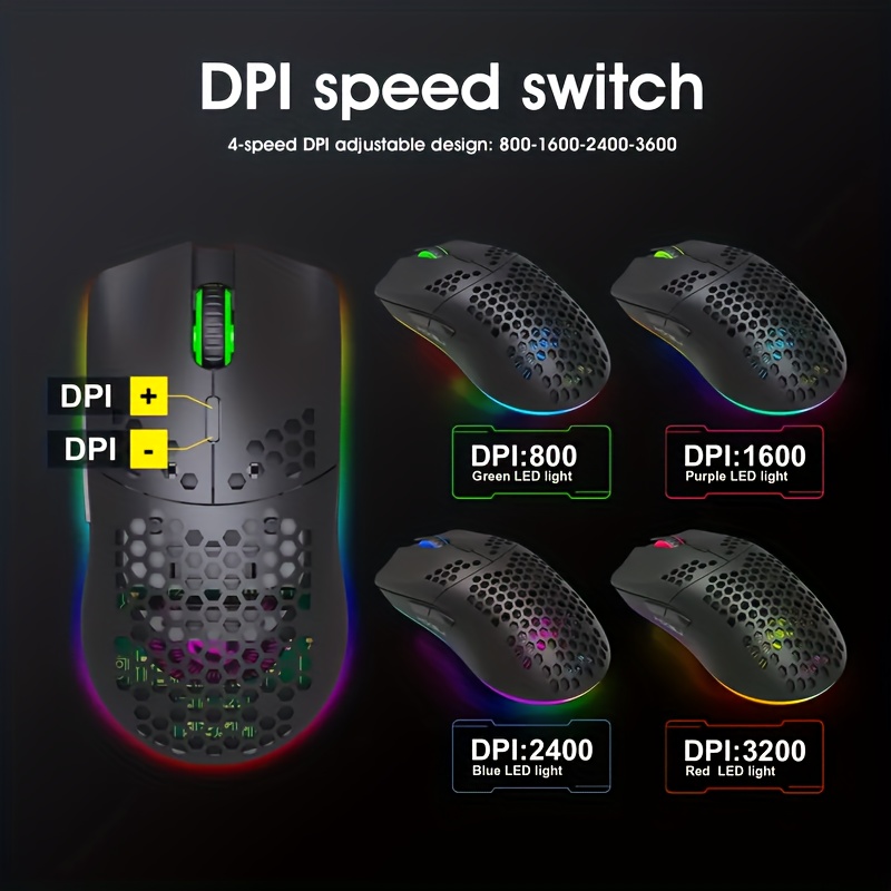 RGB Wireless Gaming Mouse,Ultra-Lightweight Honeycomb Shell Mice With 2.4G Wireless Rechargeable,RGB Spectrum Backlit,7 Buttons,3200DPI,Ergonomic Long Battery Life For PC,PS4 Gamers