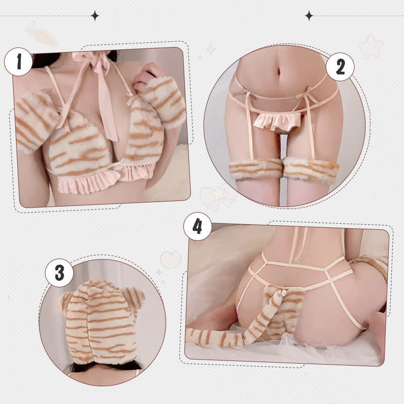 Sexy Leopard Print Lace Up Bikini Lingerie Set