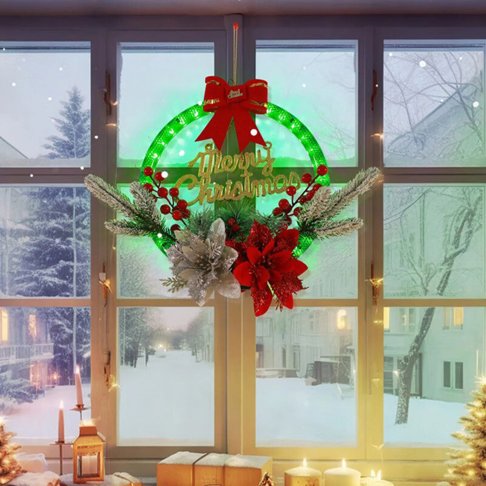 💥ON SALE💥Christmas LED Lighted Hanging Wreath for Door, Window & Wall Decor 🎀✨