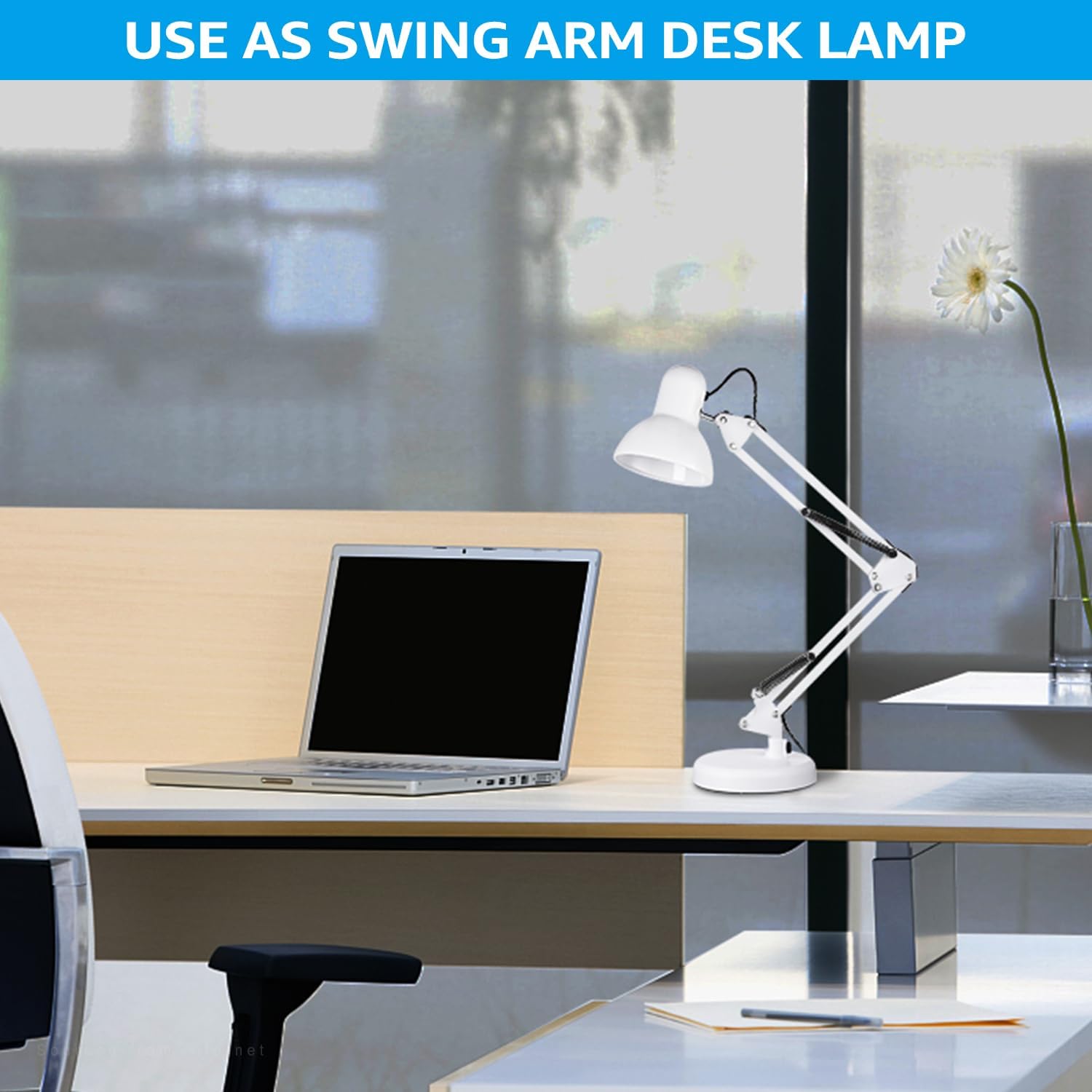 TORCHSTAR Metal Desk Lamp with Clamp, Swing Arm , Architect Adjustable Gooseneck Table Lamp, Clip Desk Lights for Home Office, Work, Study, Reading, E26 Base, Multi-Joint, Black