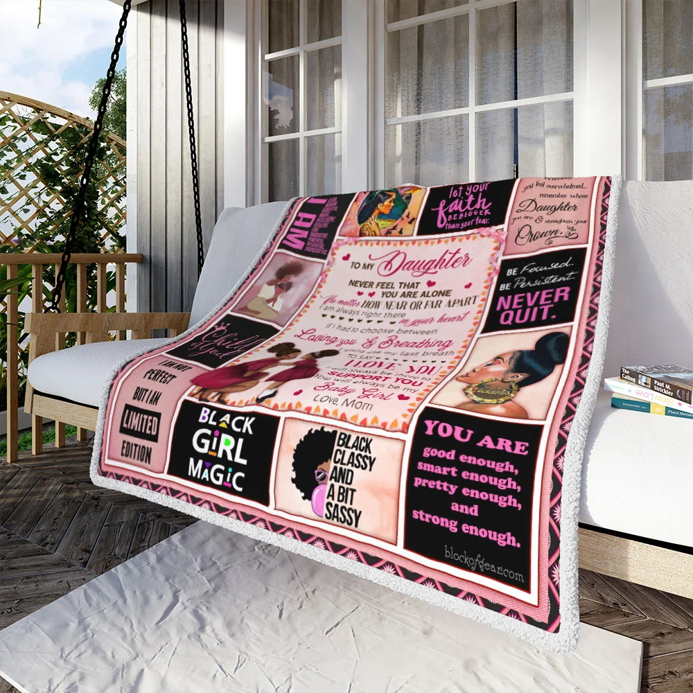My Daughter, I Will Always Be There To Support You, Love Mom, Black Woman Sofa Throw Blanket