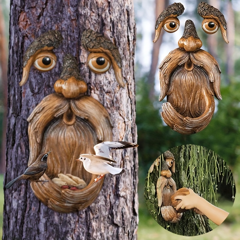 1pc, Resin Tree Face Bird Feeder, Outdoor Tree Hugger Sculpture Wild Life Bird Feeder, Whimsical Garden Decoration, Home Decor, Holiday Decor, Outdoor Decor, Yard Decor, Garden Decor, Summer Decor