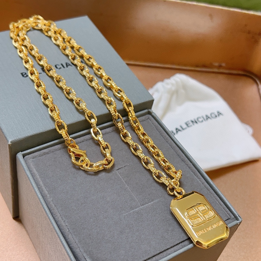 Balenciaga BB Square Chain Gold Necklace