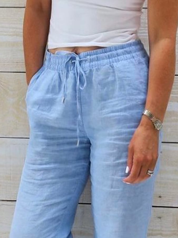 Women'S Cotton And Linen Drawstring Casual Pants
