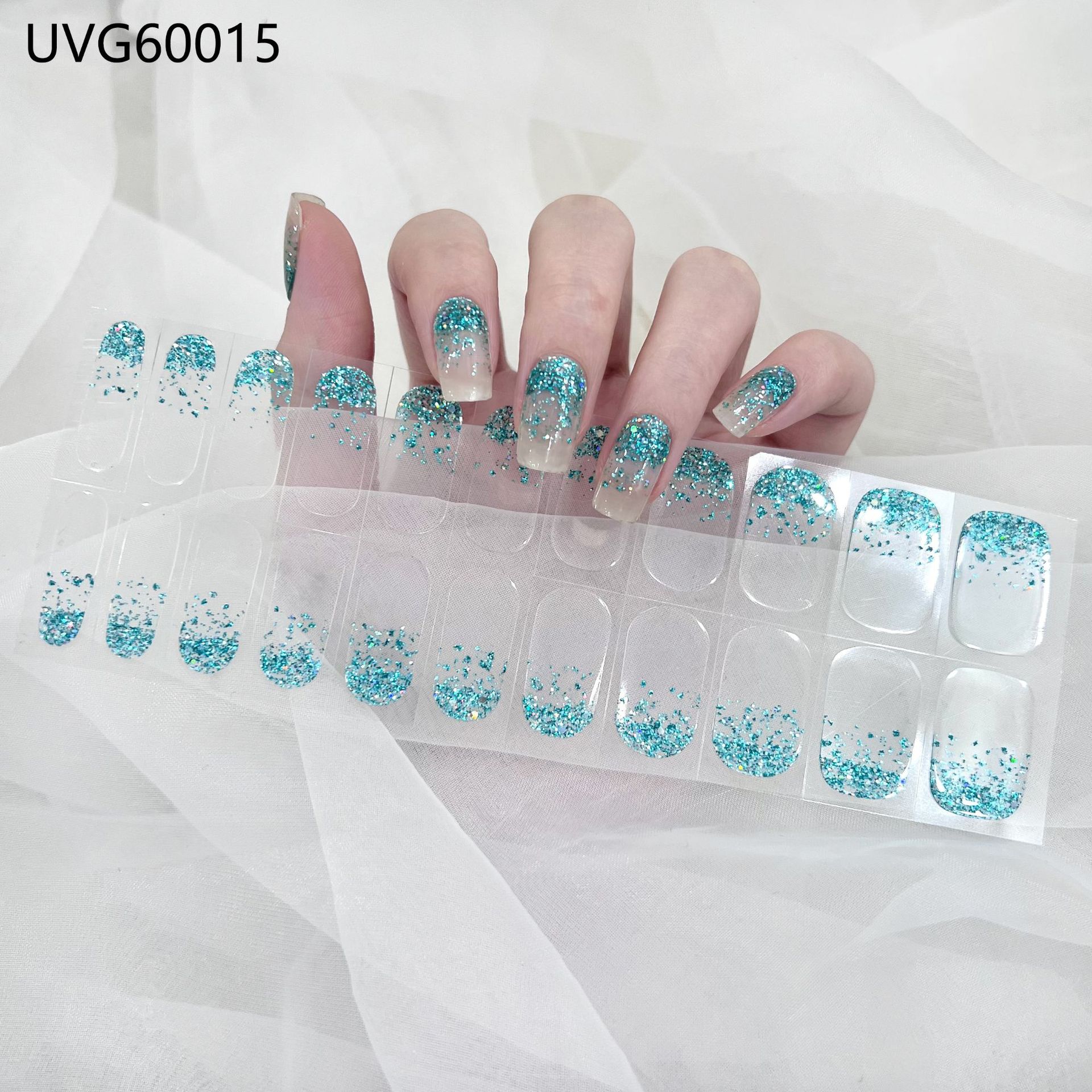Semi Cured Gel Nail Strips, 22 pcs Nail Wraps, Glaze Gel Nail Stickers