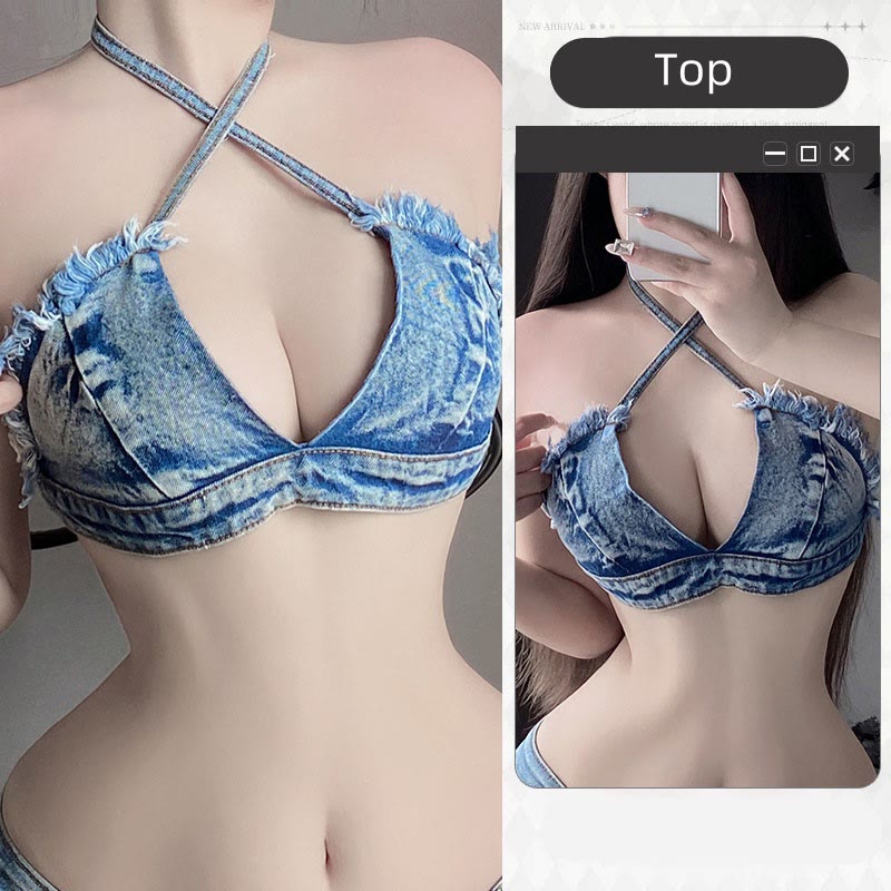 Sexy Denim Bikini Top Shorts Lingerie Two Pieces
