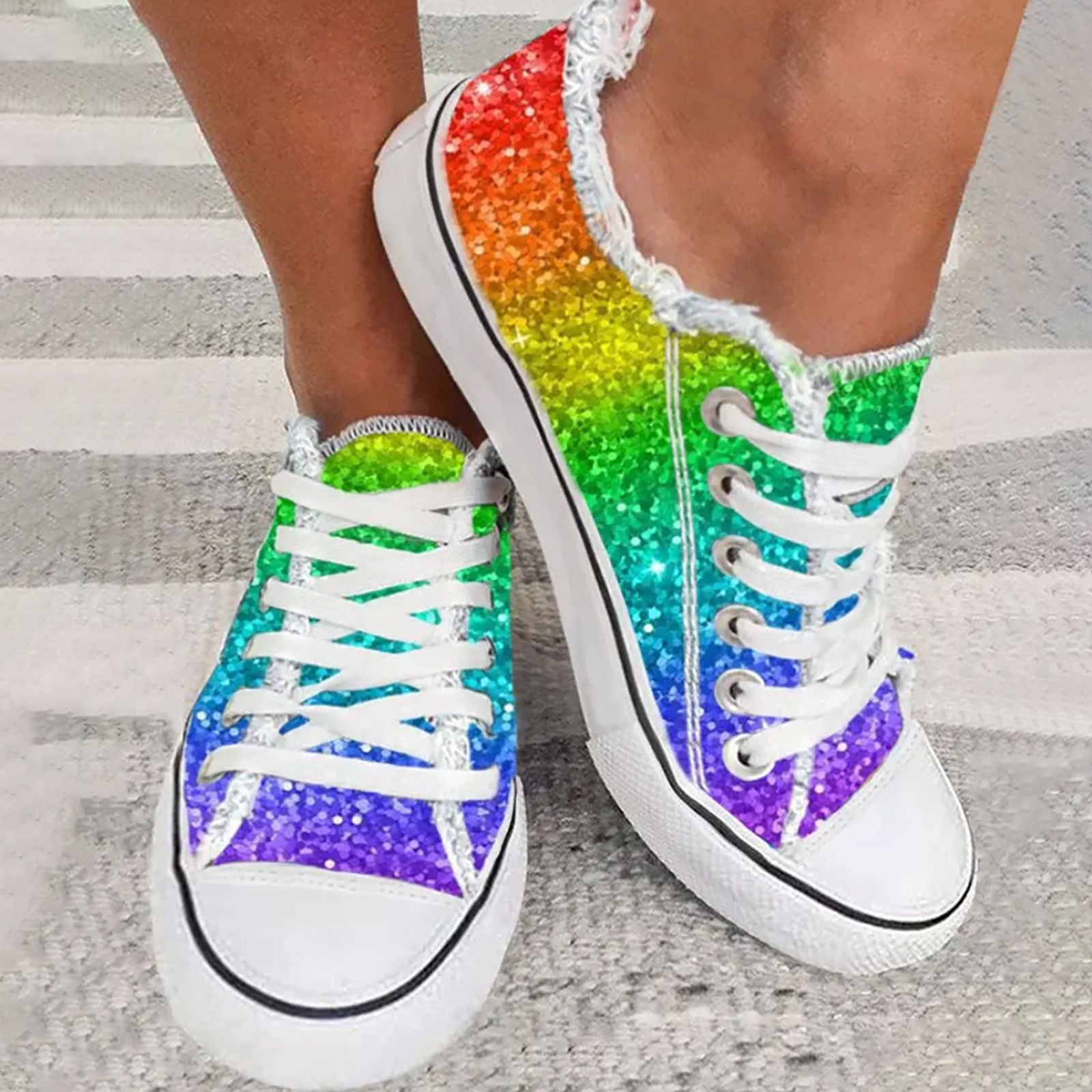 Casual Female 3D Gradient Color Sequins Flat Skateboard Shoes