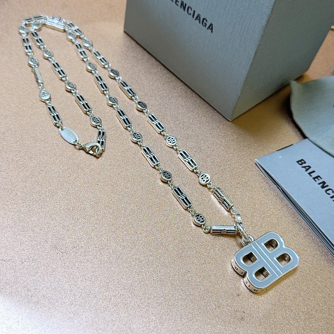 Balenciaga White BB Chain Necklace