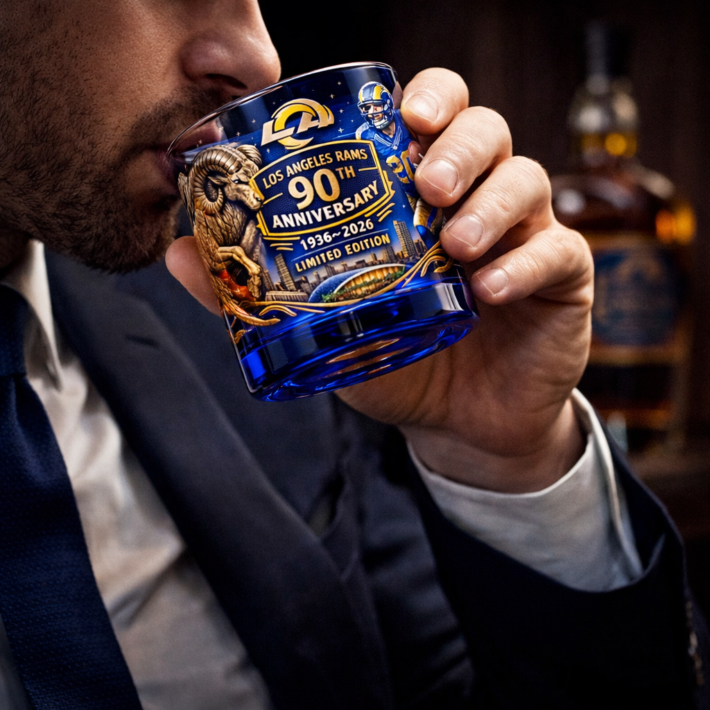 Los Angeles Rams 90th Anniversary whiskey glass