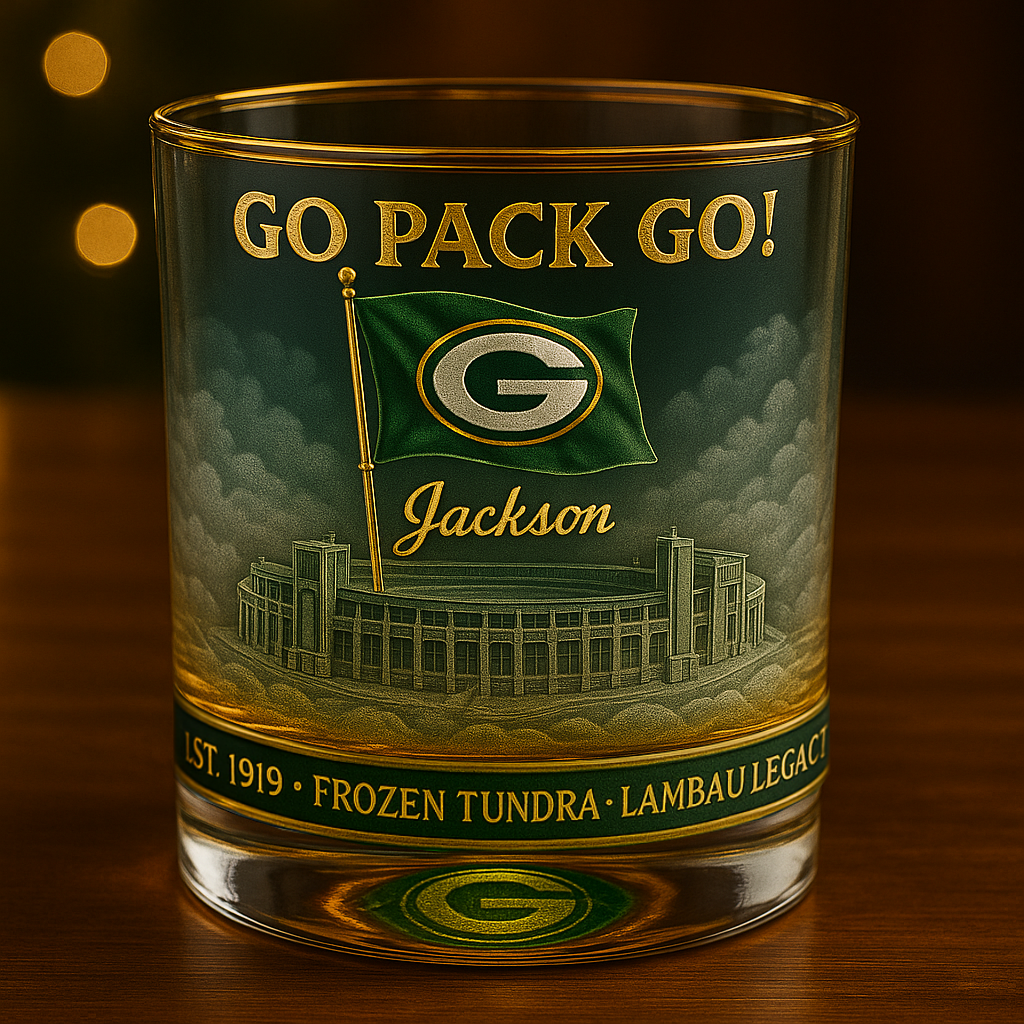 GO PACK GO! Green Bay Packers Personalized Whiskey Glass