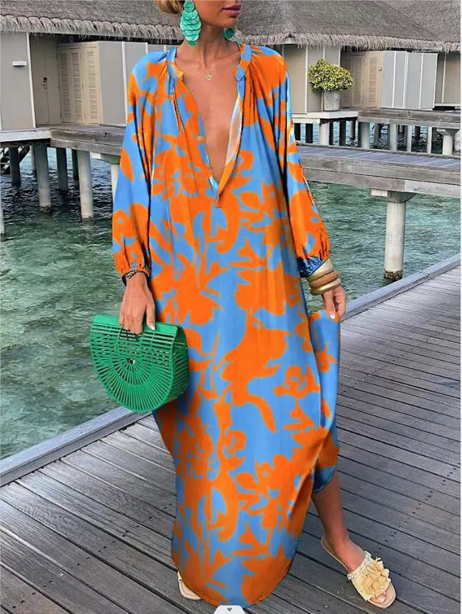 👗👗Bohemian Fashion Printed V-Neck Wrap Maxi Dress (Summer Must-Have for Women)