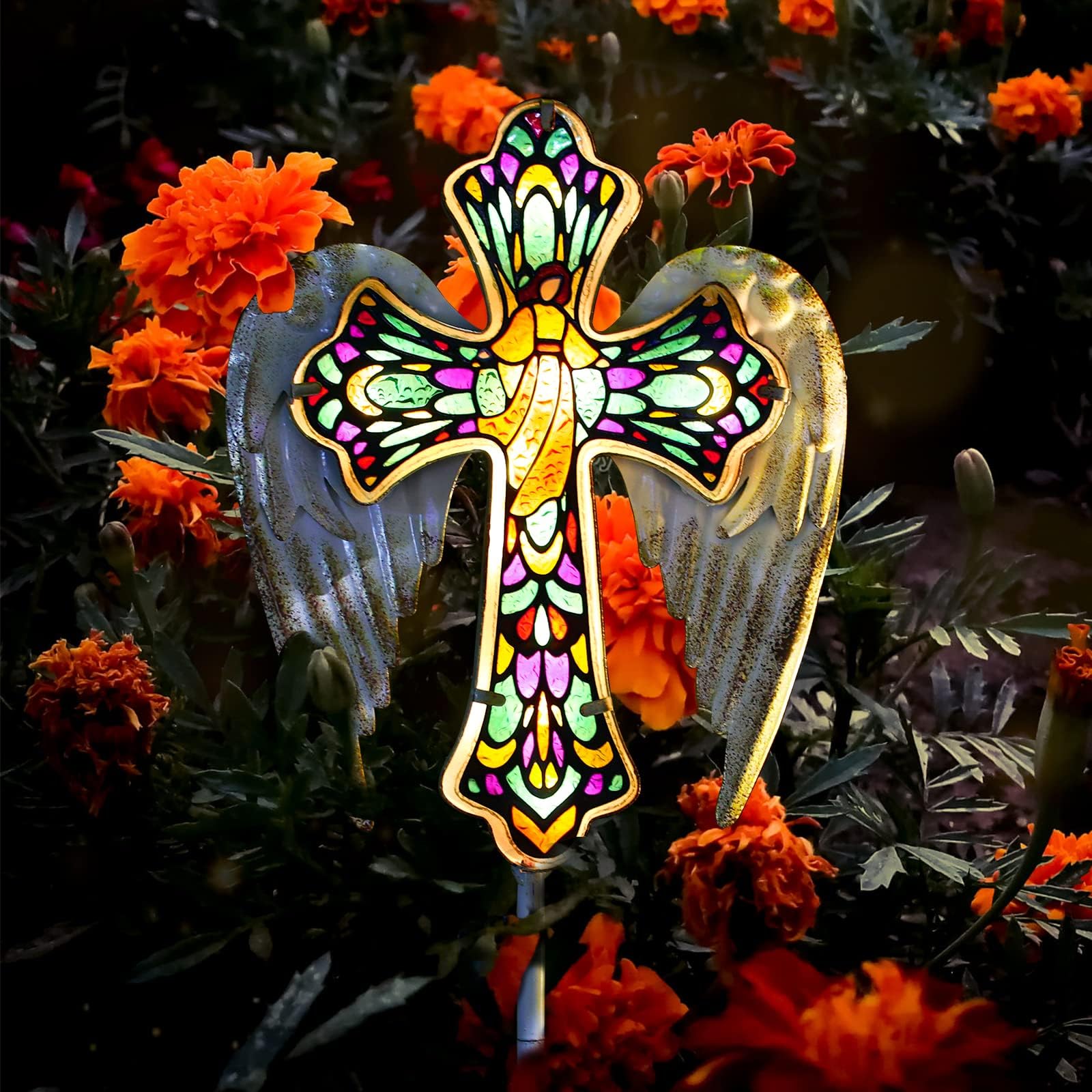🎄CHRISTMAS ON SALE🔥Solar Glass Cross Garden Stake Light,Cemetery Decorations,Sympathy Memorial Gifts