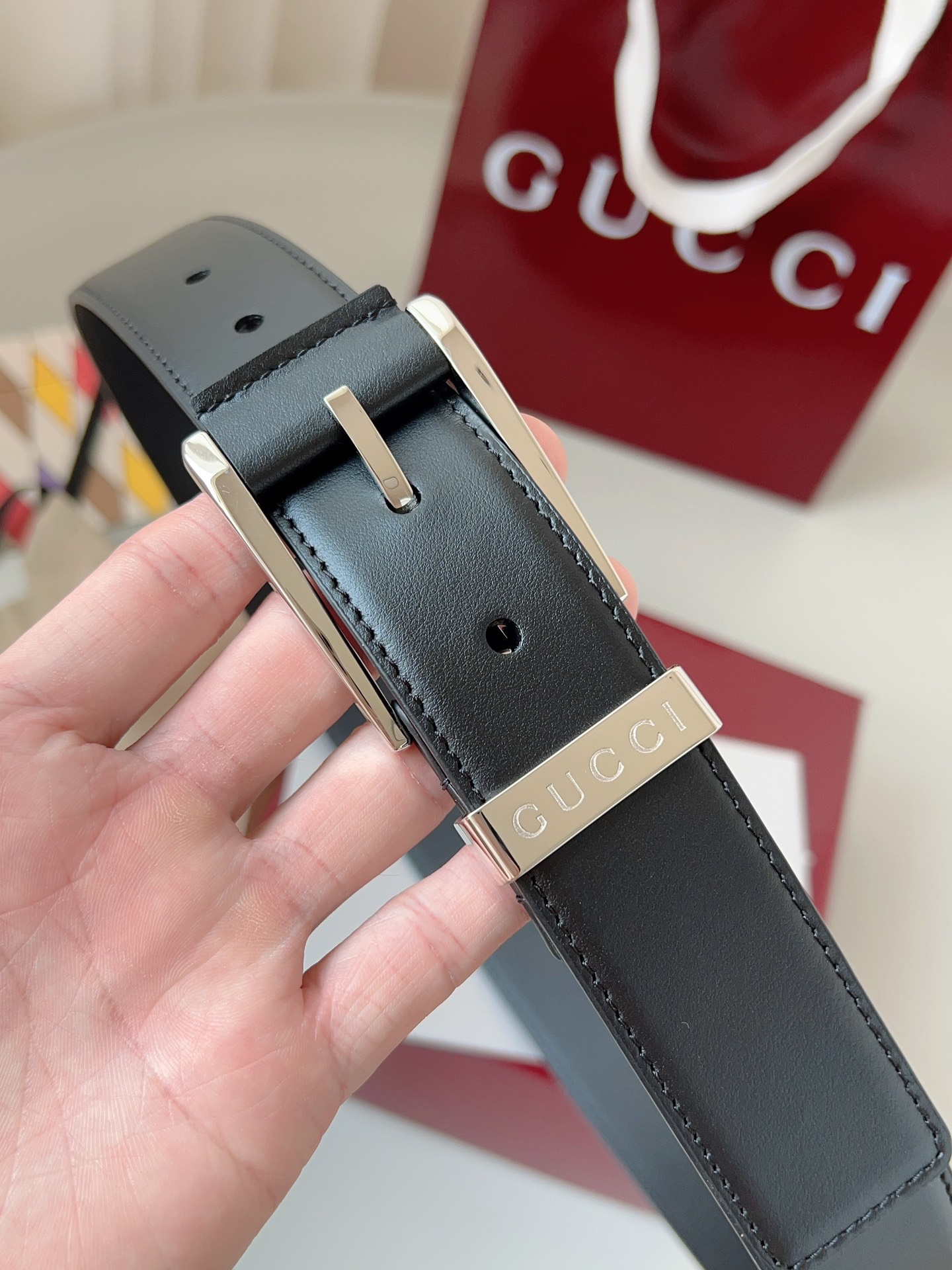 Gucci pin buckle leather belt 3.5cm wide