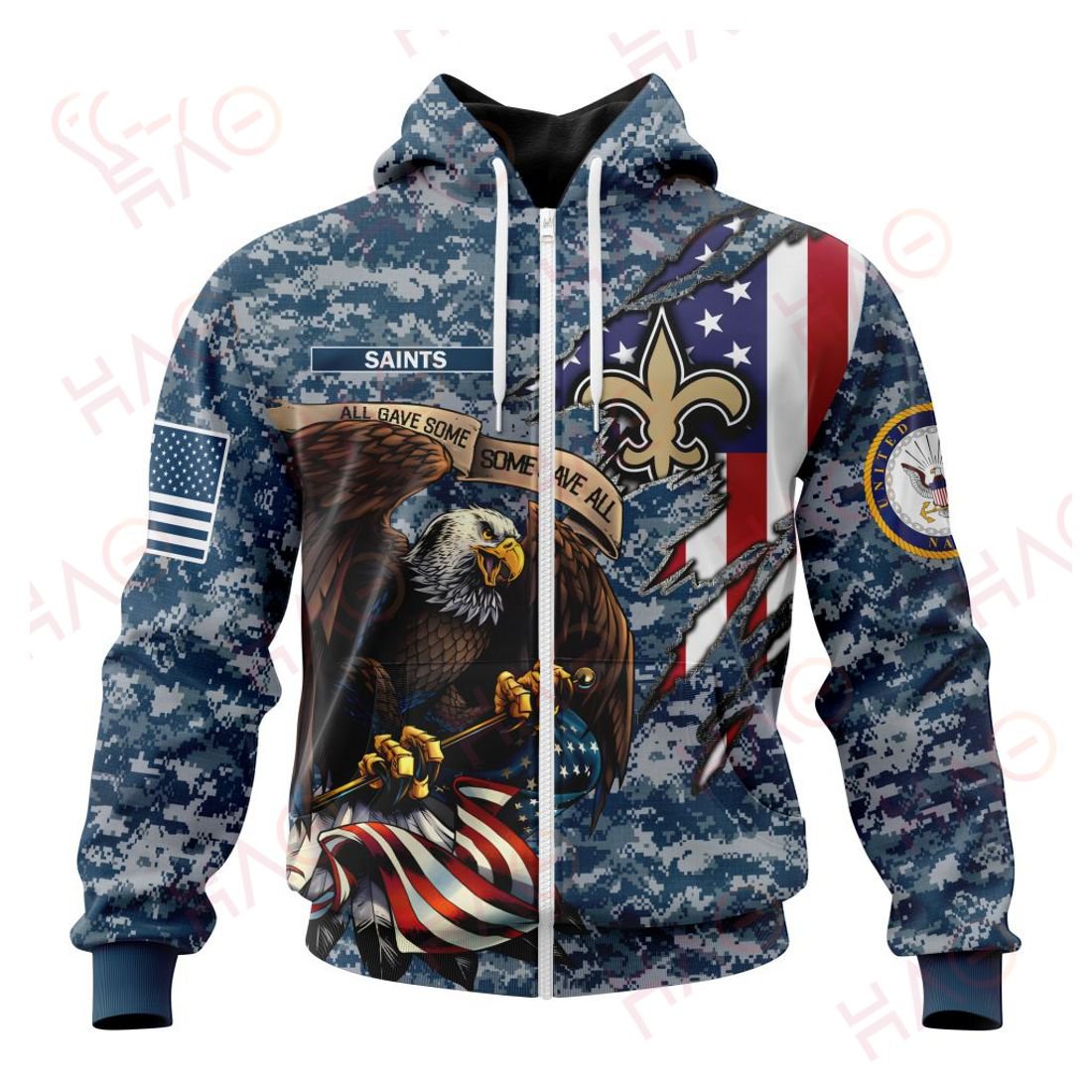 NEW ORLEANS SAINTS 3D HOODIE US NAVY VETERANS